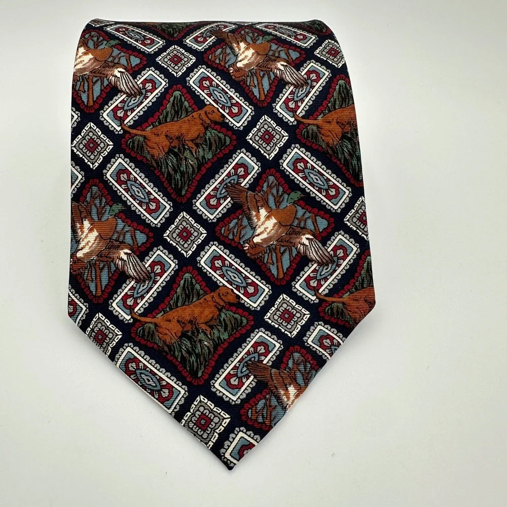 Ducks Unlimited Silk Tie Navy Mallard Duck Hunting Dog Waterfowl Wide Necktie